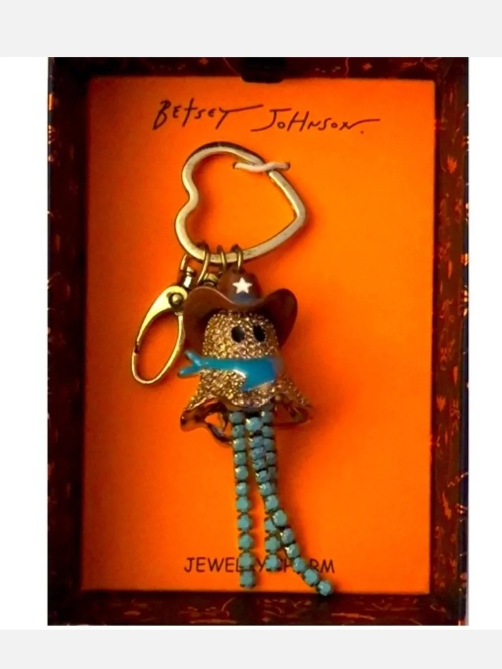 🤎▪️Betsey Johnson▪️ Turquoise Cowboy Fringe Ghost Keychain Bag Charm